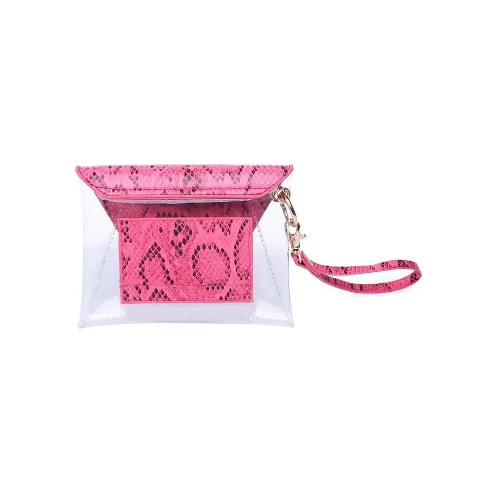 Urban Expressions NWT Snakeskin Clutch, Hot Pink & Clear